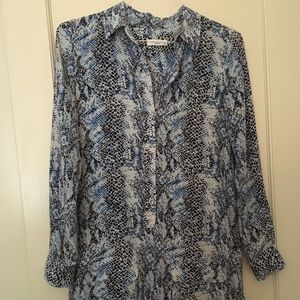Equipment Silk Blue Animal Print Shirtdress